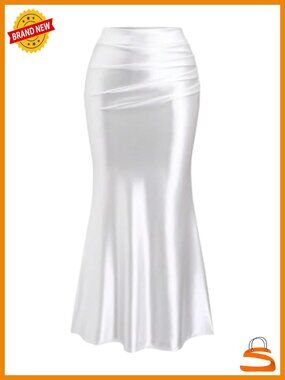 Satin Maxi Skirt High Waisted Bodycon Fishtail Silky Long Skirt